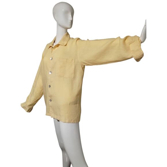 Private Edition Chicos Butter Yellow Linen Women's 1 Oversized Button Up Shirt - Picture 3 of 12